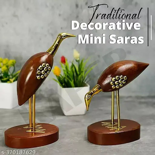 Brass and Wooden Swan Showpiece Sclupture Collectibles Set of 2