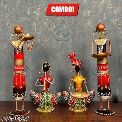 Handicrafy Combo Metal Iron Tribal Lady showpieces Ladies Doll Figurine Statue