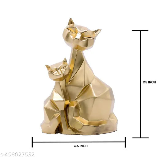 Poly resin Golden Cat Pair Statue Sculpture