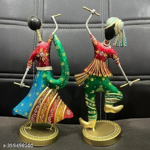 Iron Dancing couple Playing Garba Dandiya Set Of Two Showpiece