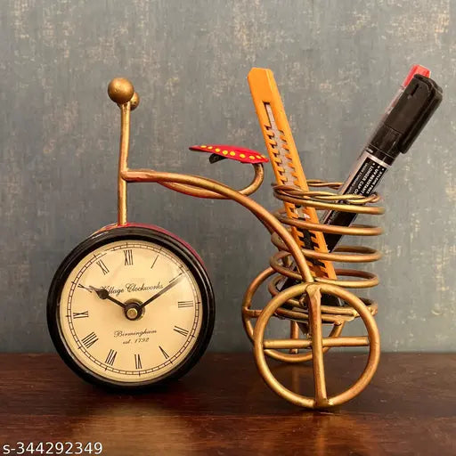 Handicrafy Metal Cycle Pen Stand With Clock