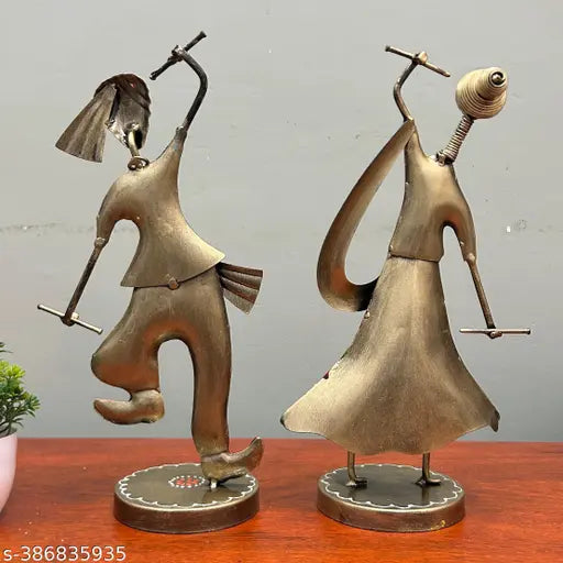 Metal Dandiya Dancing Couple Decorative Showpiece Set Of 2