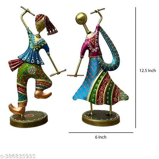 Metal Dandiya Dancing Couple Decorative Showpiece Set Of 2