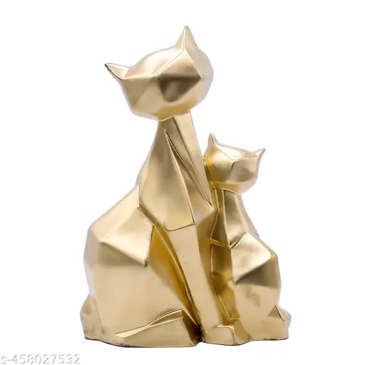 Poly resin Golden Cat Pair Statue Sculpture