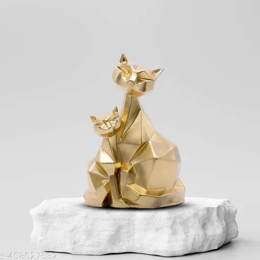 Poly resin Golden Cat Pair Statue Sculpture