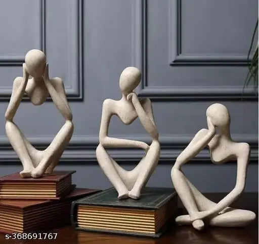 Modern Art Thinker Figurines (Set of 3) – Elegant Ceramic Decor for Living Room & Office