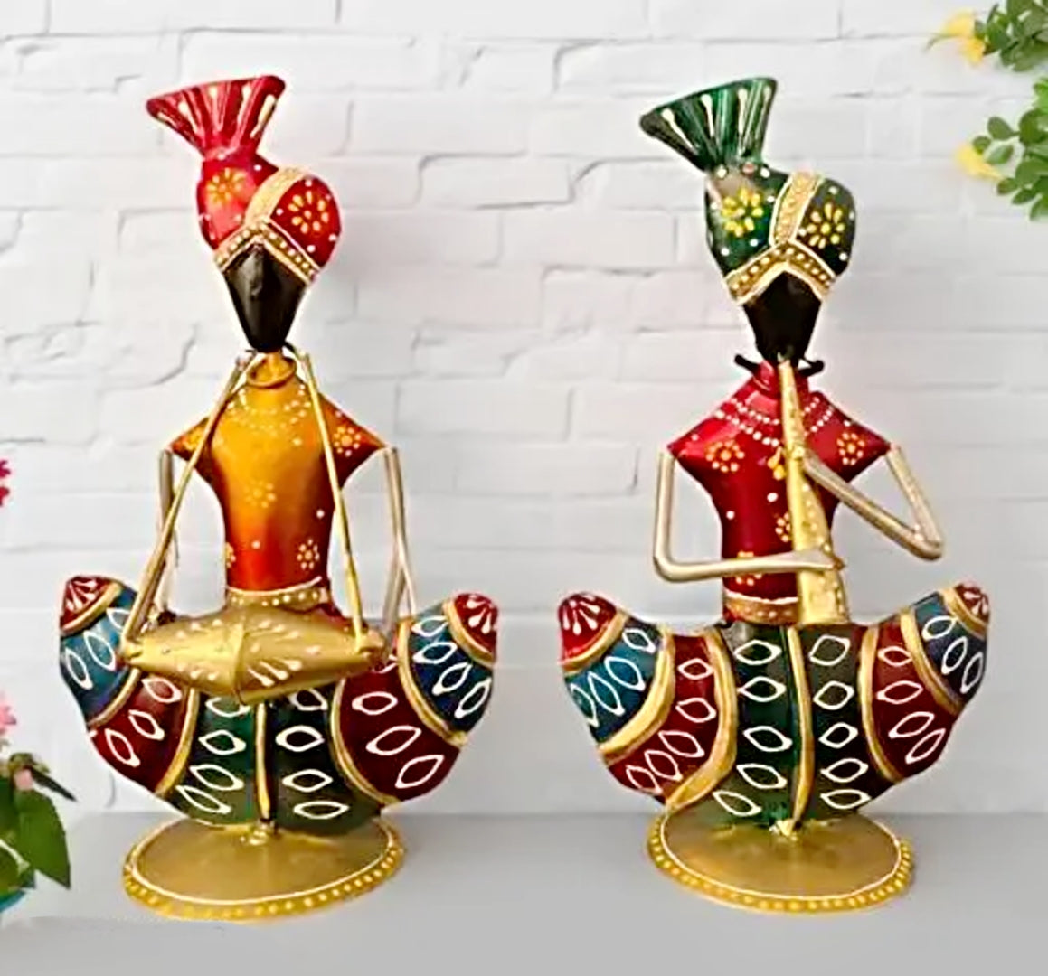 Metal Multicolour Musician Table Décor Showpiece Set Of Two