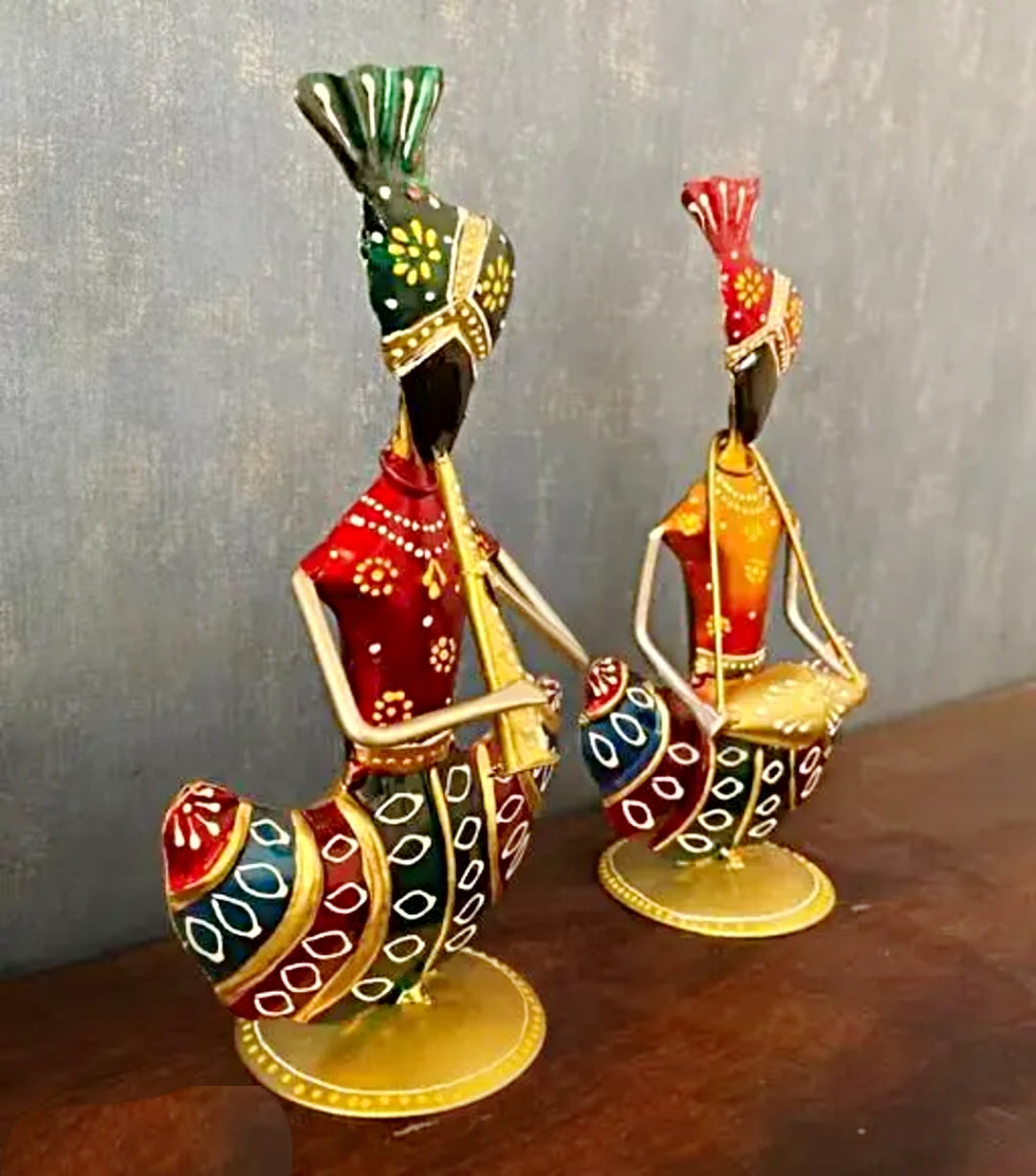 Metal Multicolour Musician Table Décor Showpiece Set Of Two