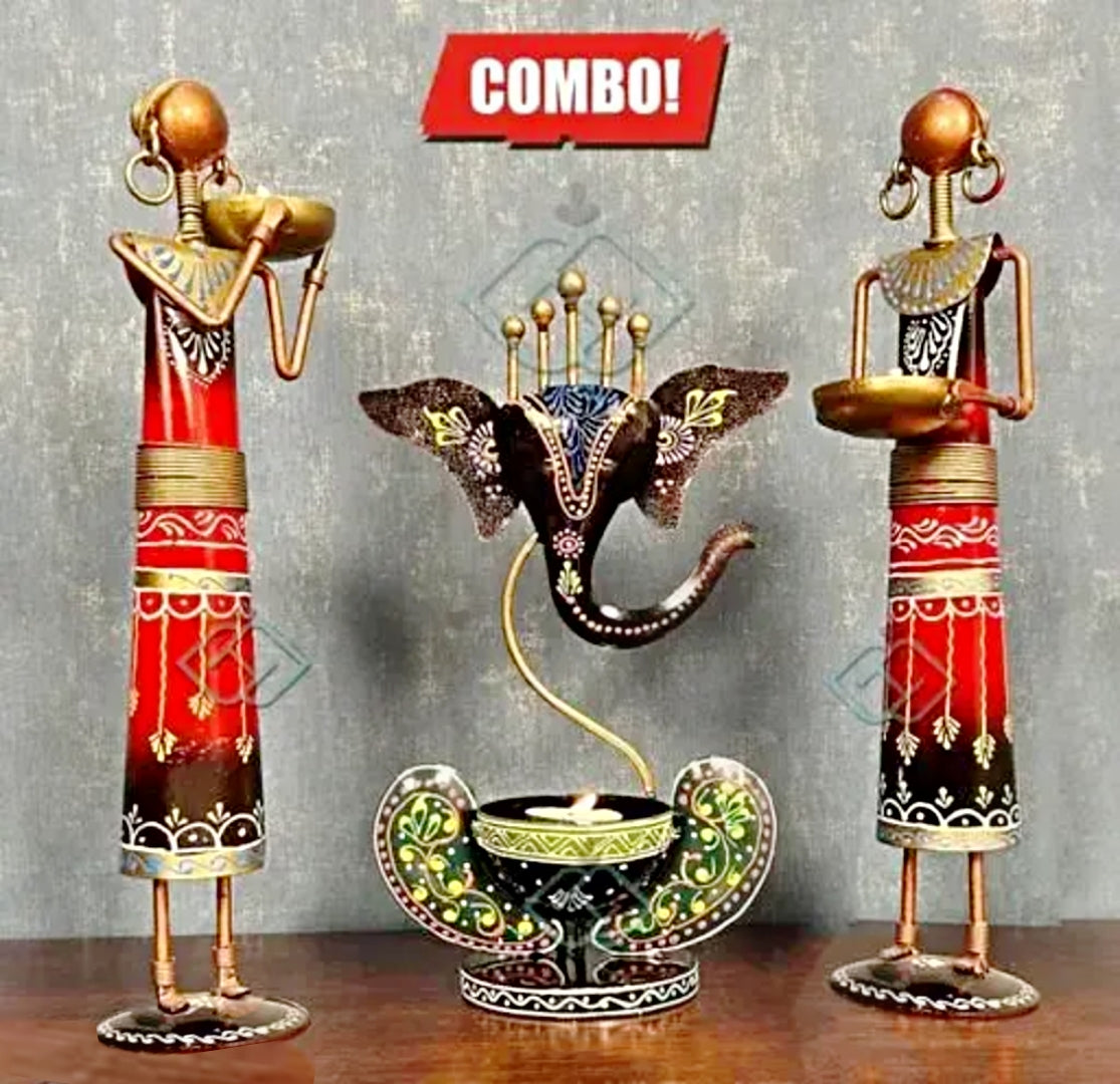 Ganesha T light combo Iron Tribal Lady showpieces Ladies Doll Figurine Statue