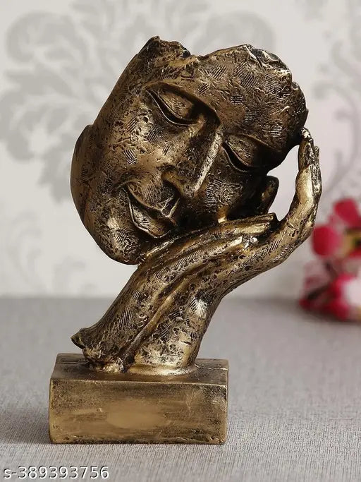 Antique Look Human Face Resting on hands  Handcrafted Polyresin Showpiece, Gold