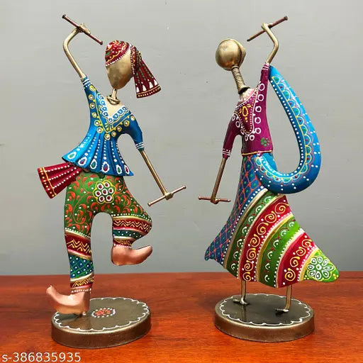 Metal Dandiya Dancing Couple Decorative Showpiece Set Of 2