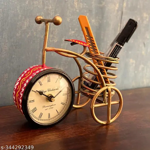 Handicrafy Metal Cycle Pen Stand With Clock