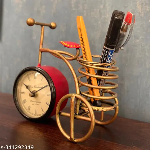 Handicrafy Metal Cycle Pen Stand With Clock